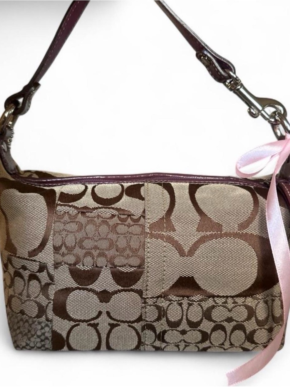Coach Signature Patchwork Canvas Shoulder Bag in Brown